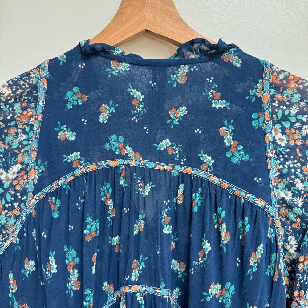 Anthropologie Navy Floral Ruffled Peasant Blouse - Picture 8 of 15